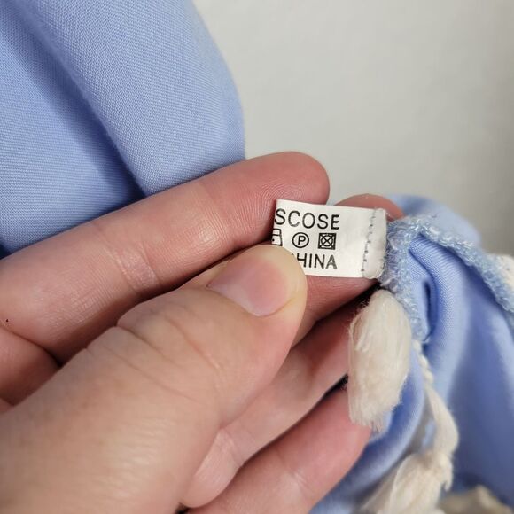 Southern Stitch Blue Crochet Lace Bell Sleeve Tassel Off the Shoulder Dress XXXL - Picture 7 of 8